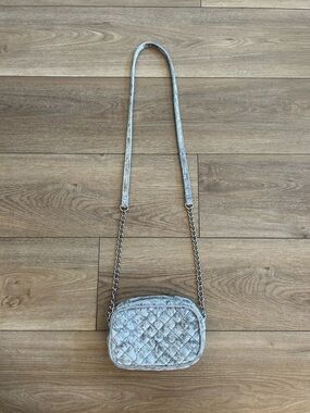 Express Quilted Velvet Mini Crossbody Bag Gray Chain Strap